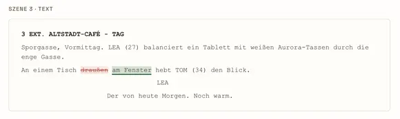 Fassungsvergleich mit gestrichenem und neuem Text