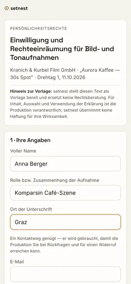 Model Release am Telefon ausfüllen